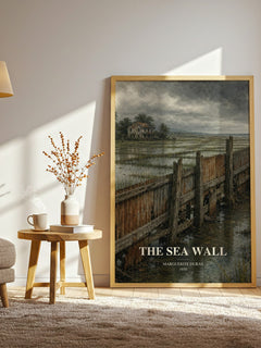 The Sea Wall watercolour print in frame leaning in hallway – literary fiction wall art