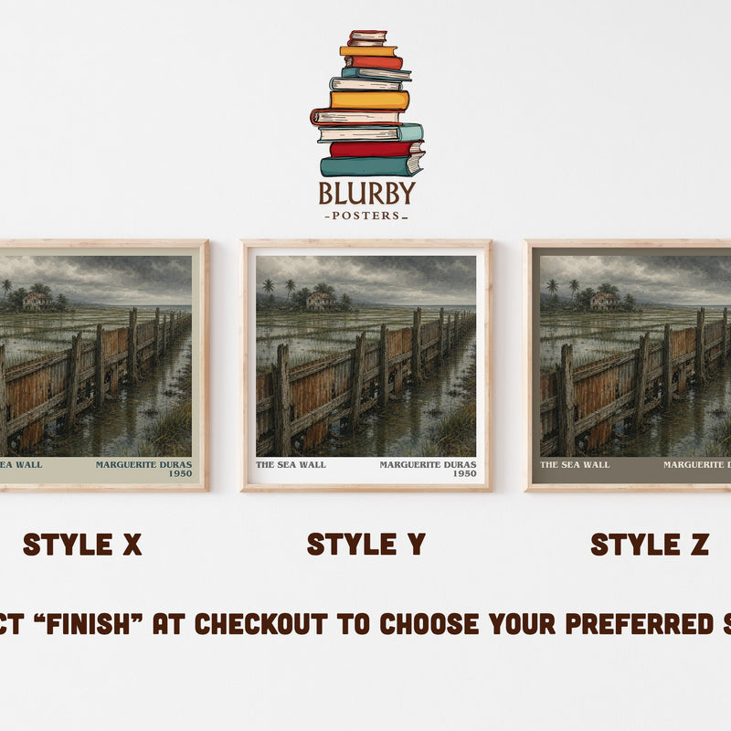 The Sea Wall literary print in frame leaning in hallway – literary fiction wall art