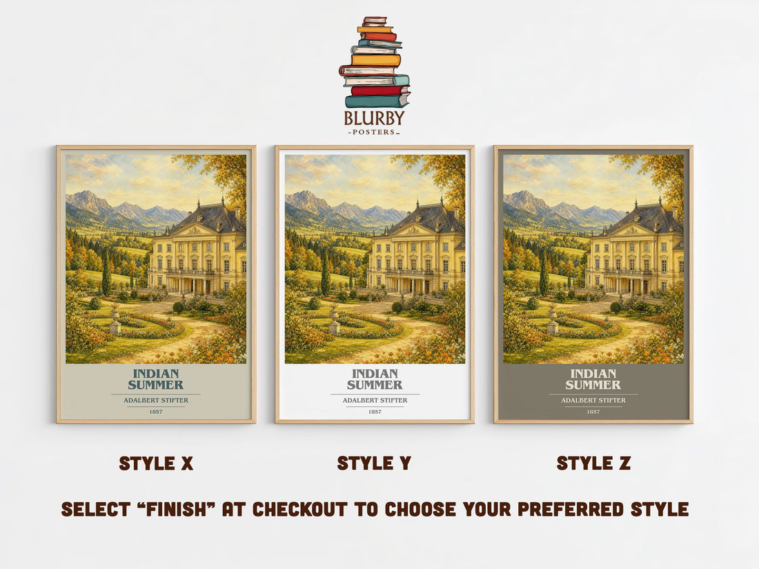 Indian Summer book cover print in frame leaning in hallway – literary fiction wall art
