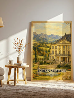 Indian Summer watercolour print in frame leaning in hallway – literary fiction wall art