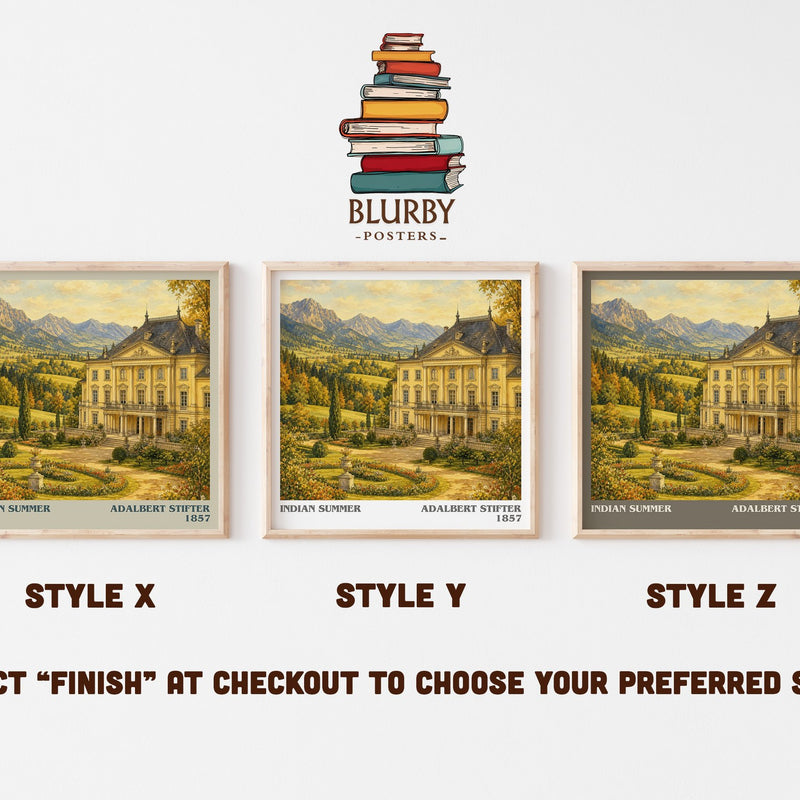 Indian Summer literary print in frame leaning in hallway – literary fiction wall art