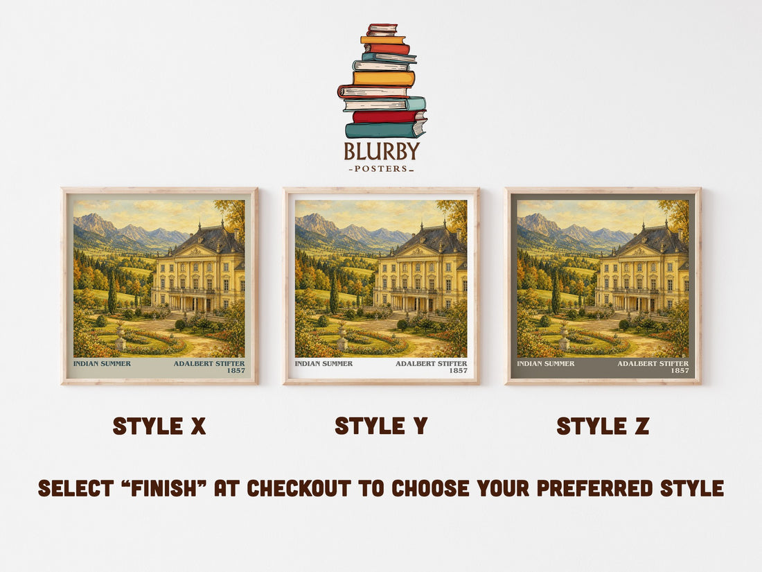Indian Summer literary print in frame leaning in hallway – literary fiction wall art (mockup)