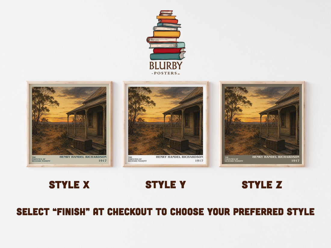 The Fortunes Of Richard Mahony literary print in frame leaning in hallway – historical fiction wall art (mockup)