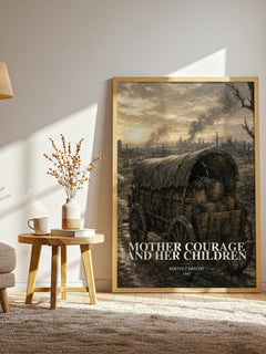 Mother Courage and Her Children watercolour print in frame leaning in hallway – classic literature wall art