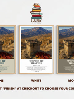 Women of Trachis bookish print framed by window – Stone, White and Mocha side by side – choose your colour