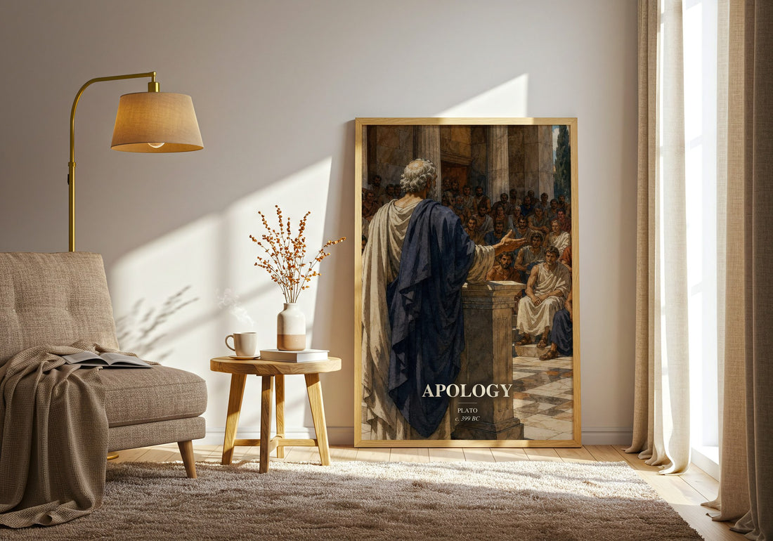 Apology watercolour print in frame leaning in hallway – philosophy wall art