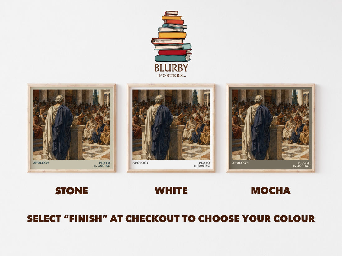 Apology literary print framed by window – Stone, White and Mocha square prints side by side – choose your colour