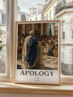 Apology book cover print in frame leaning in hallway – philosophy wall art