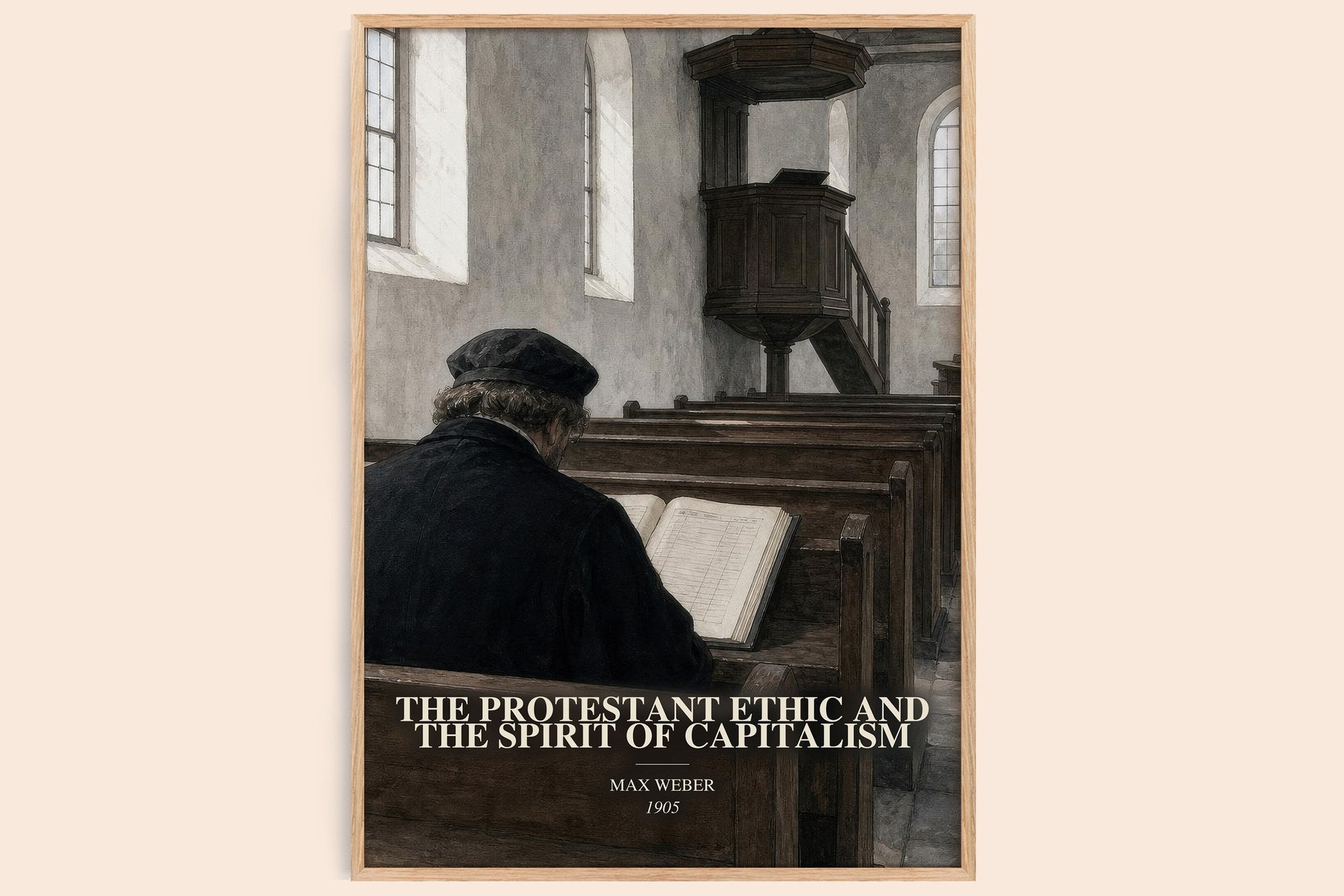 The Protestant Ethic and the Spirit of Capitalism Book Watercolour Illustration by Max Weber