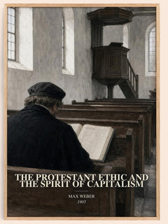 The Protestant Ethic and the Spirit of Capitalism watercolour book poster by Max Weber – framed literary art print