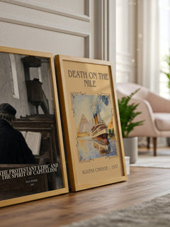 The Protestant Ethic and the Spirit of Capitalism watercolour print framed by window – literary home decor