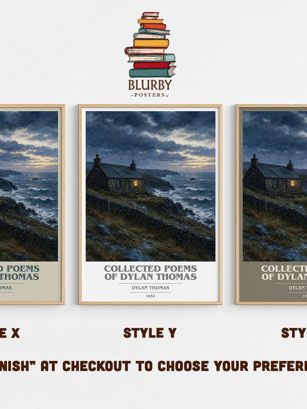 Collected Poems of Dylan Thomas book cover print in frame leaning in hallway – poetry wall art