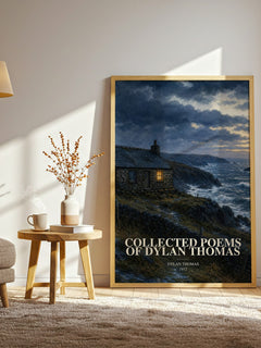 Collected Poems of Dylan Thomas watercolour print in frame leaning in hallway – poetry wall art