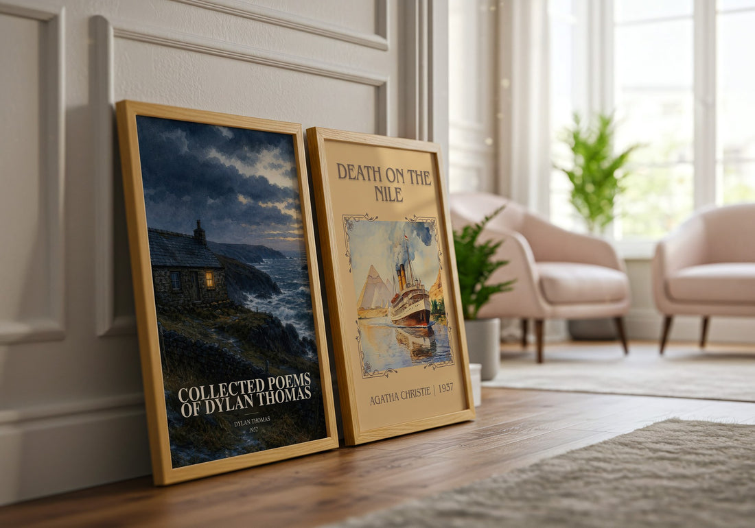 Collected Poems of Dylan Thomas watercolour print framed by window – literary home decor