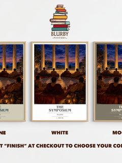 The Symposium book cover print framed by window – Stone, White and Mocha side by side – choose your colour