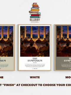 The Symposium bookish print framed by window – Stone, White and Mocha side by side – choose your colour