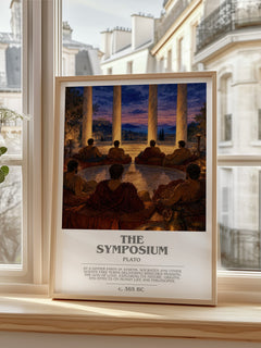 The Symposium bookish print in frame leaning in hallway – philosophy wall art