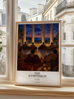 The Symposium book cover print in frame leaning in hallway – philosophy wall art