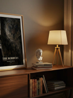 The Robbers watercolour print on bookshelf – Friedrich Schiller fan gift