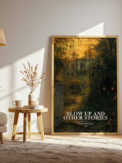 Blow Up And Other Stories watercolour print in frame leaning in hallway – literary fiction wall art