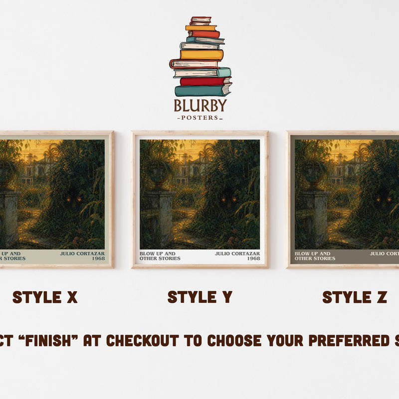 Blow Up And Other Stories literary print in frame leaning in hallway – literary fiction wall art