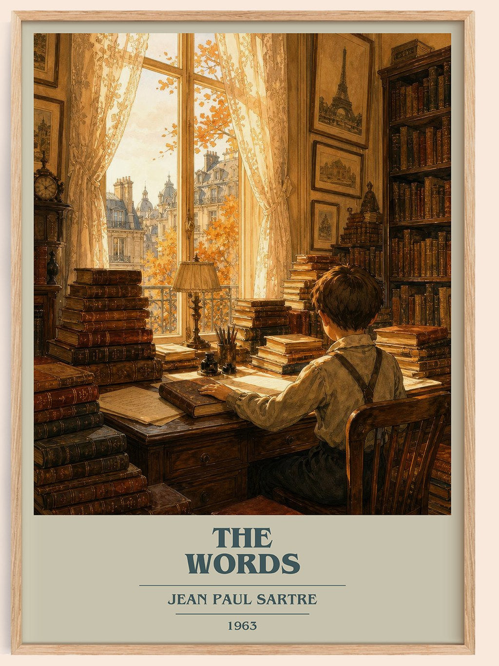 The Words book cover book poster by Jean Paul Sartre – framed literary art print