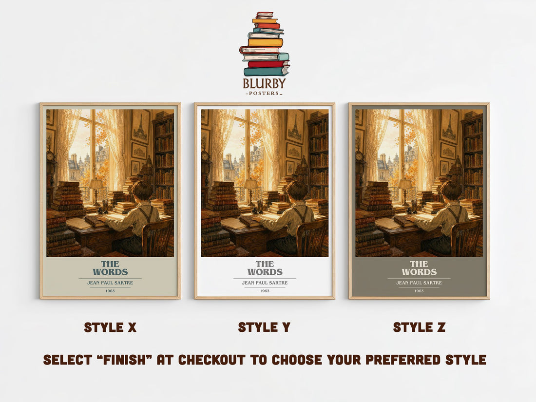 The Words book cover print in frame leaning in hallway – memoir wall art (mockup)