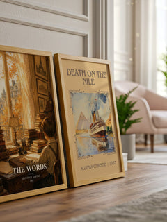 The Words watercolour print framed by window – literary home decor