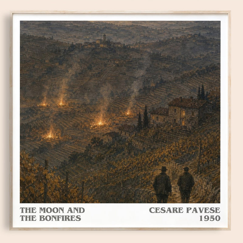 The Moon and the Bonfires literary book poster by Cesare Pavese – framed literary art print
