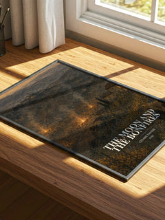 The Moon and the Bonfires watercolour book poster framed on wall – literary fiction wall art