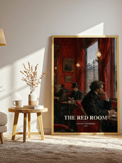 The Red Room watercolour print in frame leaning in hallway – satire wall art