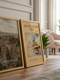 Red Cavalry watercolour print framed by window – literary home decor