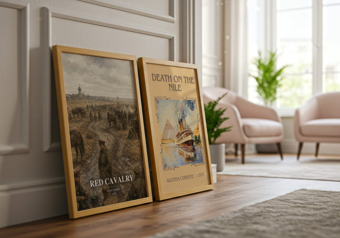 Red Cavalry watercolour print framed by window – literary home decor