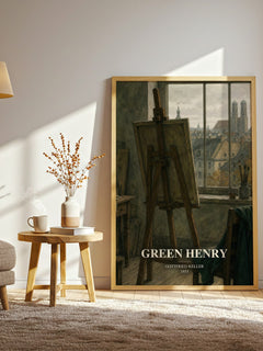 Green Henry watercolour print in frame leaning in hallway – literary fiction wall art