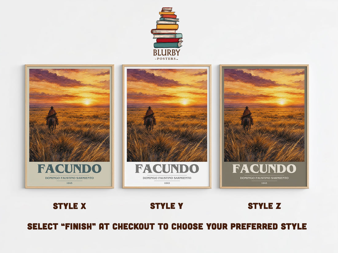 Facundo book cover print in frame leaning in hallway – non fiction wall art