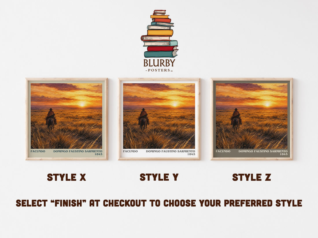 Facundo literary print in frame leaning in hallway – non fiction wall art (mockup)