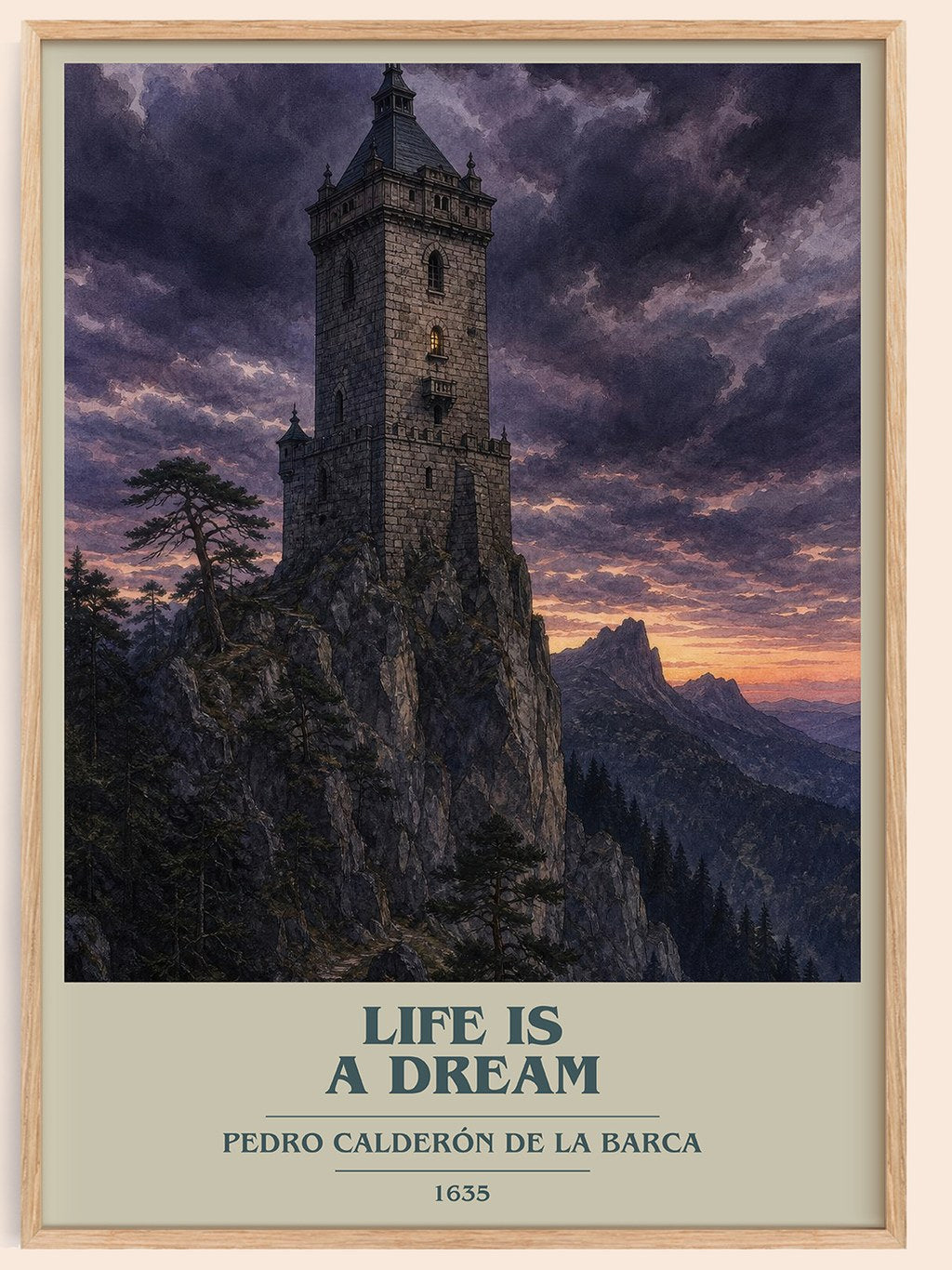 Life Is a Dream book cover book poster by Pedro Calderón de la Barca – framed literary art print