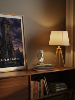 Life Is a Dream watercolour print on bookshelf – Pedro Calderón de la Barca fan gift