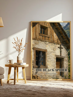 The Black Spider watercolour print in frame leaning in hallway – gothic wall art