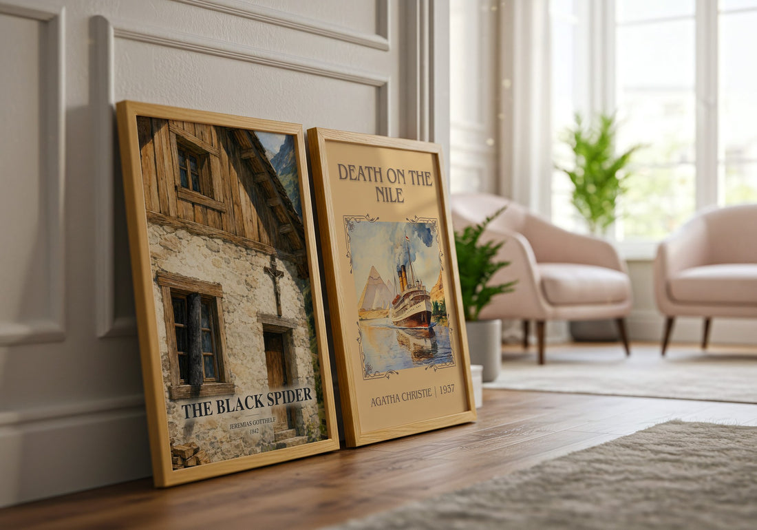 The Black Spider watercolour print framed by window – literary home decor