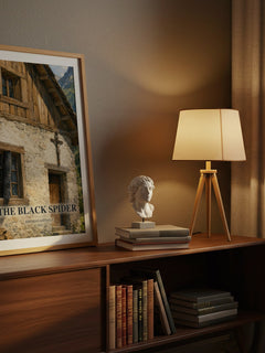 The Black Spider watercolour print on bookshelf – Jeremias Gotthelf fan gift