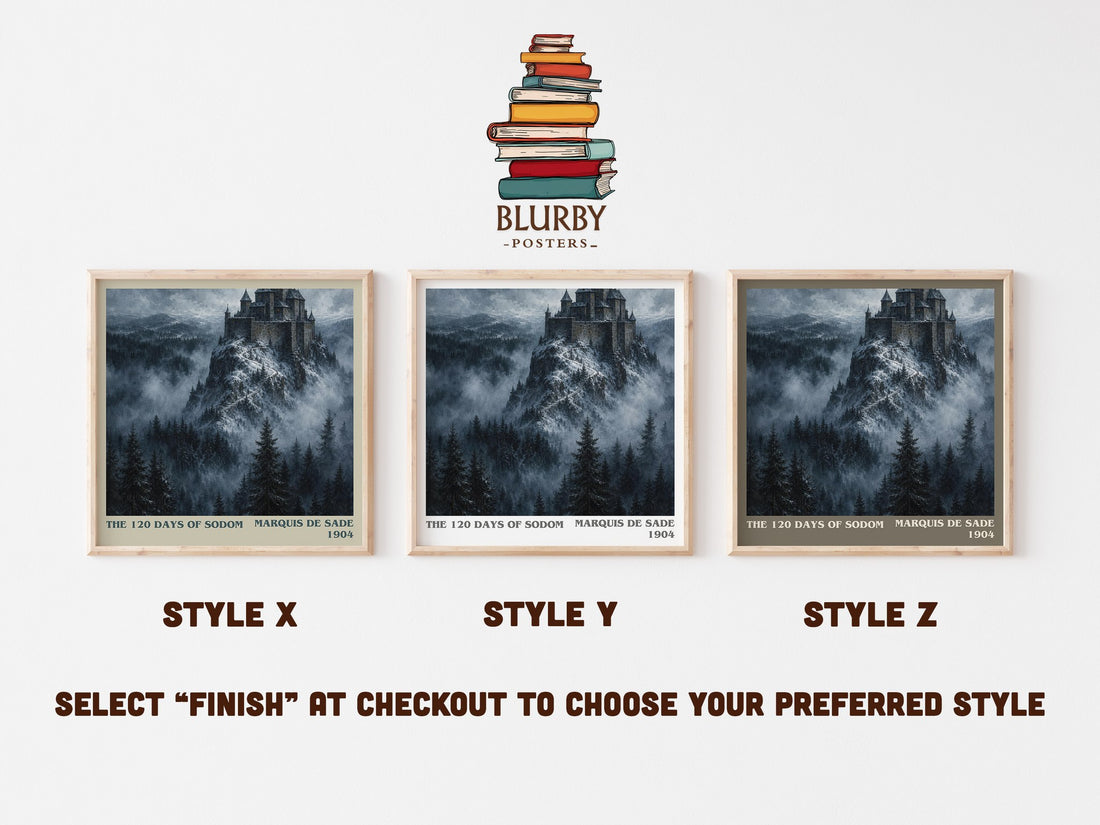 The 120 Days of Sodom literary print in frame leaning in hallway – philosophy wall art (mockup)
