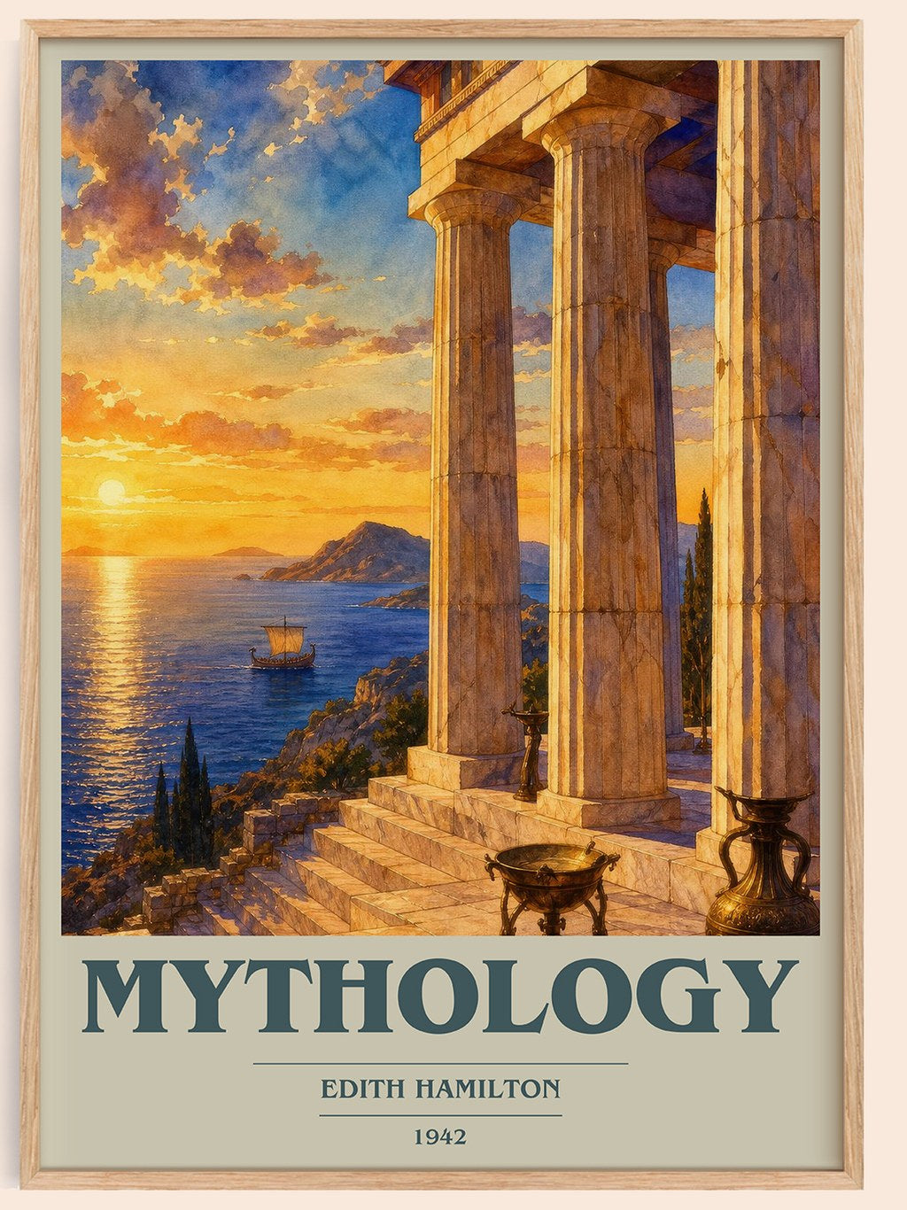Mythology book cover book poster by Edith Hamilton – framed literary art print