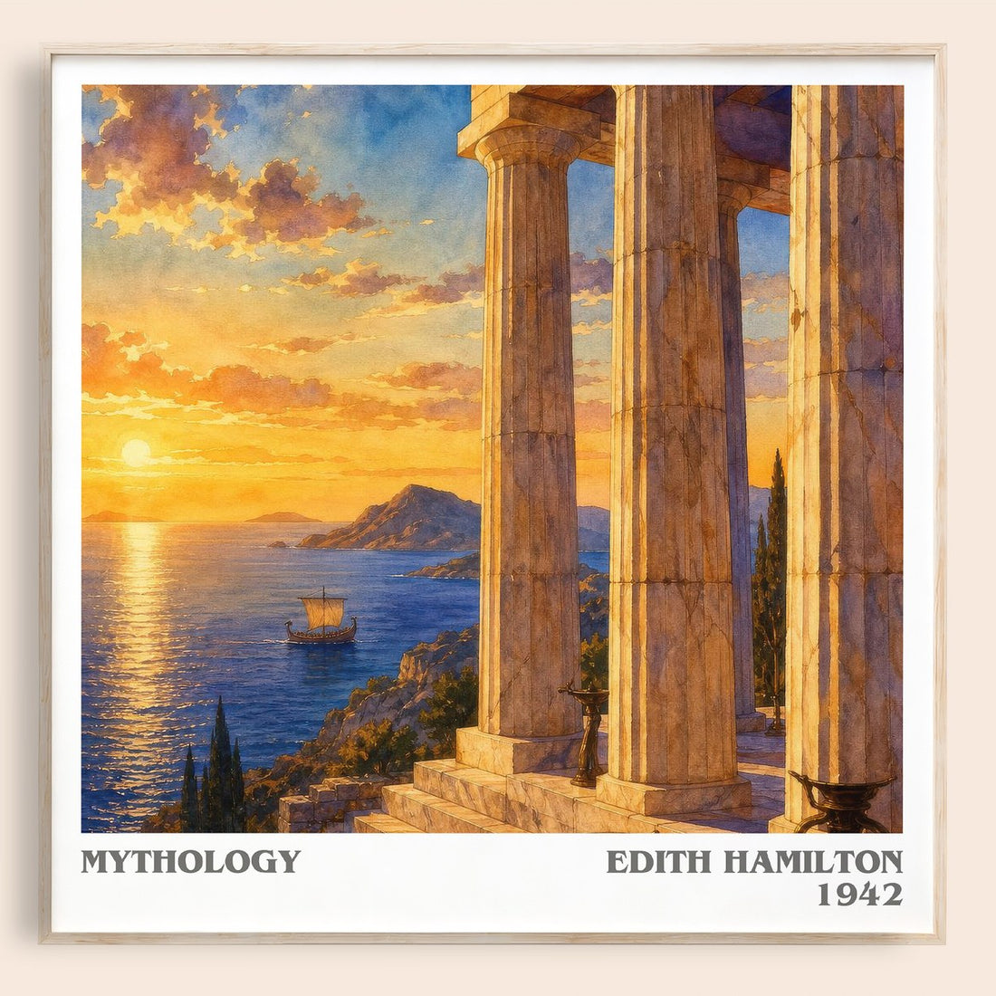 Mythology literary book poster by Edith Hamilton – framed literary art print