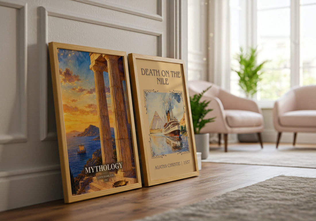 Mythology watercolour print framed by window – literary home decor