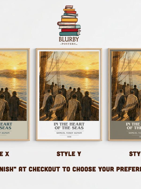 In The Heart Of The Seas book cover print in frame leaning in hallway – literary fiction wall art