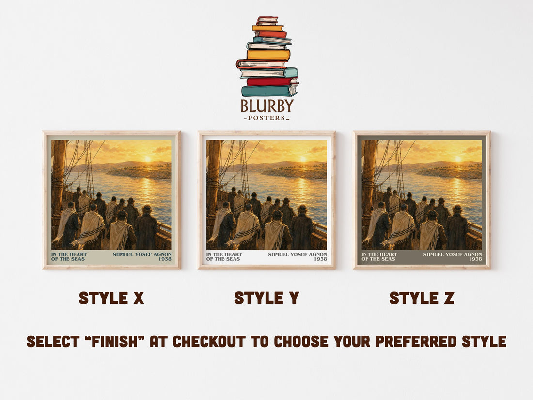 In The Heart Of The Seas literary print in frame leaning in hallway – literary fiction wall art (mockup)