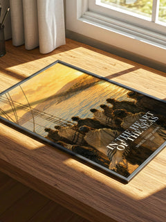 In The Heart Of The Seas watercolour book poster framed on wall – literary fiction wall art