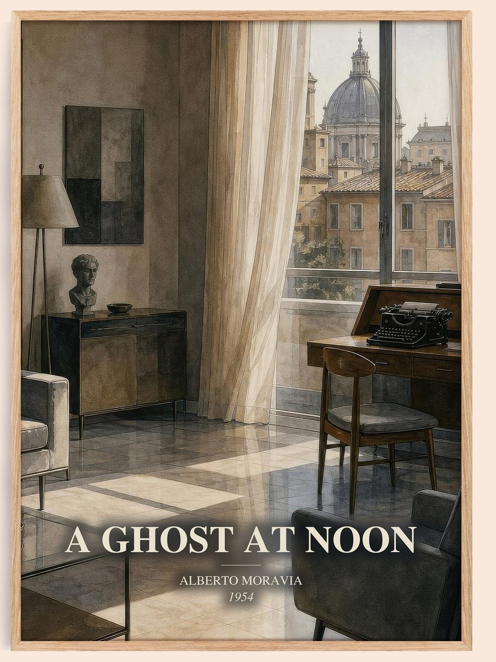 A Ghost at Noon watercolour book poster by Alberto Moravia – framed literary art print