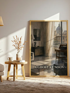 A Ghost at Noon watercolour print in frame leaning in hallway – literary fiction wall art